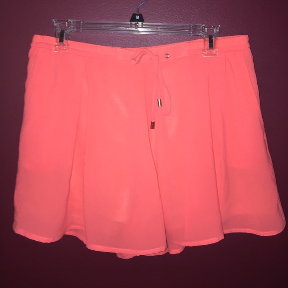 Neon coral flowy drawstring shorts