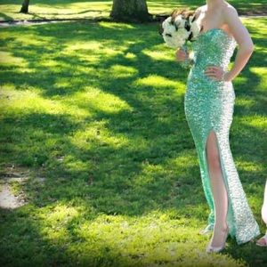 Full Length Sequin Aqua strapless Prom Dress