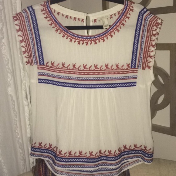 Forever 21 Cap Sleeve Embroidered Top