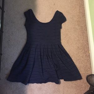 Short, blue, lace dress