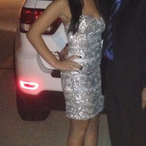 Short beaded silver dress