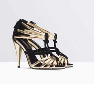 Brand New Zara Gold and Black Strappy sandals 7.5
