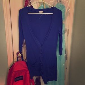 Long blue cardigan