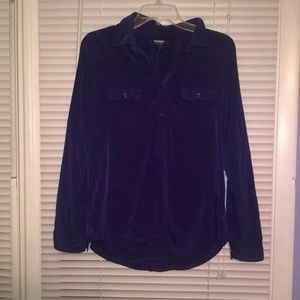 Navy blue silk half button up shirt
