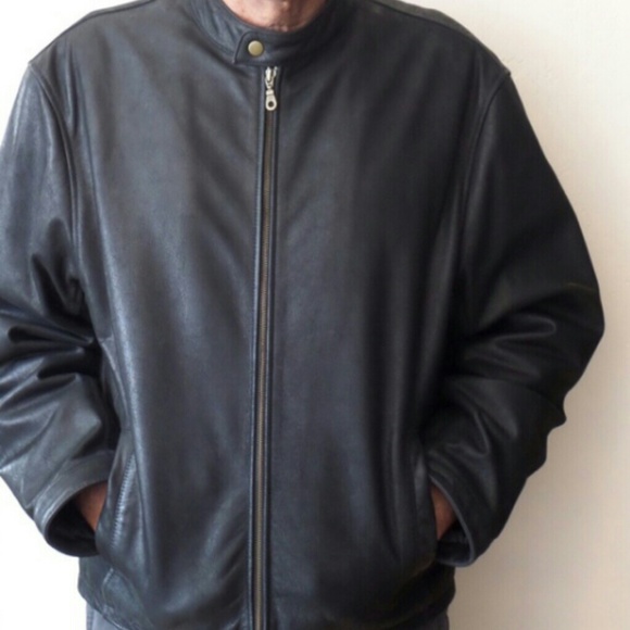 Smooth Black Leather Men's Jacket - Picture 1 of 4