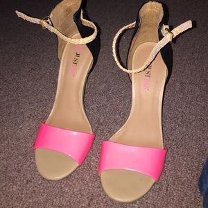 Just Fab pink and black sandal heels