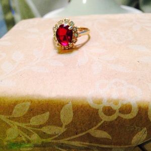 Ruby & Diamond golden ring w/ box