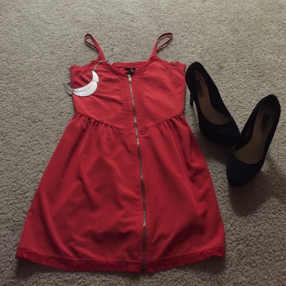 Sexy red silk dress with zip front!