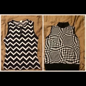 Two black and white blouses.