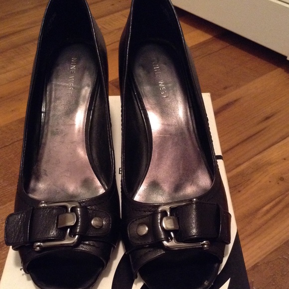 Black wedge peep toe heel