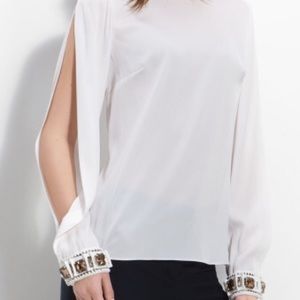 Elie Tahari White Nora Split Sleeve Silk Top