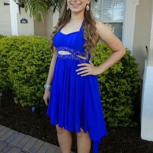 Beautiful Jodi Kristopher cobalt blue hi-lo dress