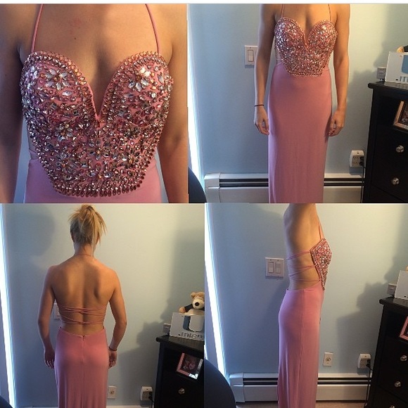 Pink backless dress/prom gown, practically new