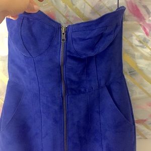 Electric blue H&M suede bustier zipper front dress
