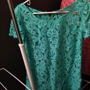 Lilly Pulitzer Poppy Top in Lagoon Green Lace