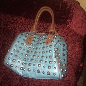 Brown/blue silver studded handbag