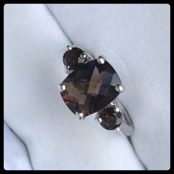 Jewelry - Cushion Cut Checkerboard Cut Smokey Topaz Ring