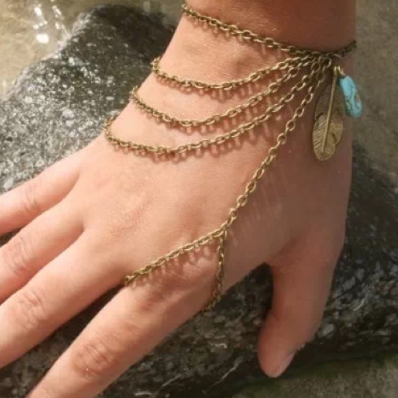 Retro leaf drop stone tassel layers gold chain mix