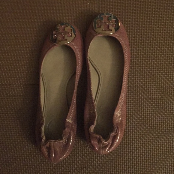 Purplish silver Tory burch flats. Like new
