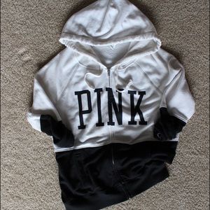 PINK black and white color block zip up hoodie