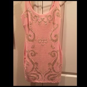 Bebe peach with gold studded dress