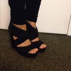 Black sandal heels.