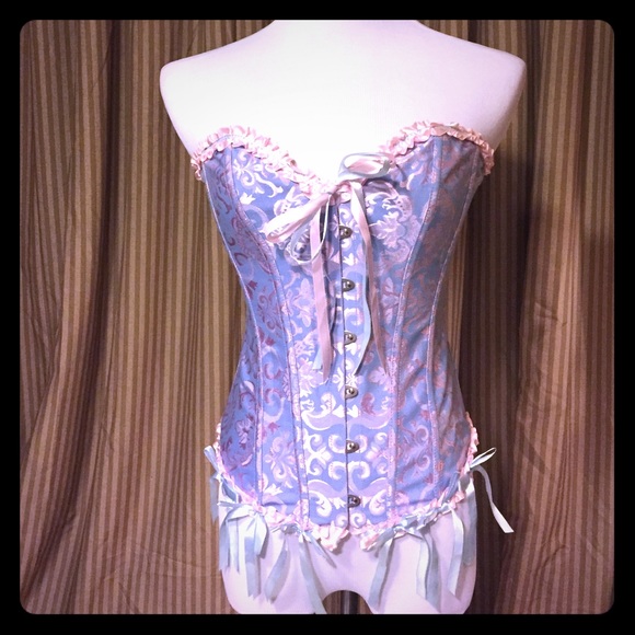 🎀Pink & blue brocade corset🎀