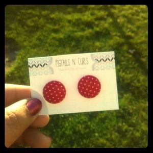 Red Polka Dot Fabric Earrings