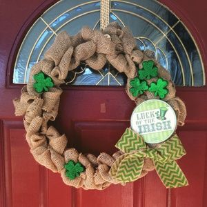 Hand made burlap st Patty's day wreath