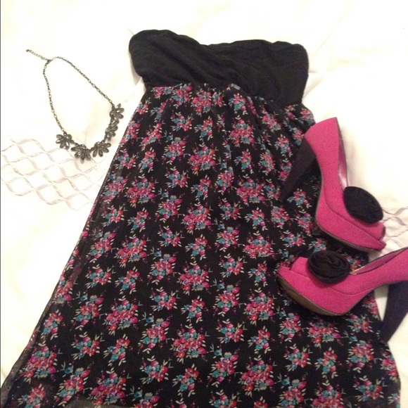 Express Floral Strapless Dress