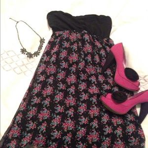 Express Floral Strapless Dress