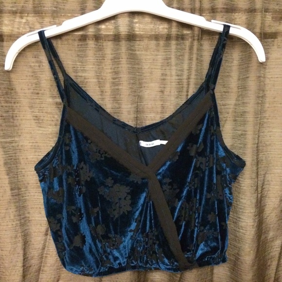 Blue and black velvet top