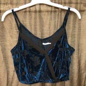 Blue and black velvet top
