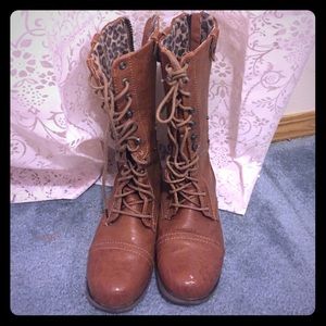 Brown combat boots