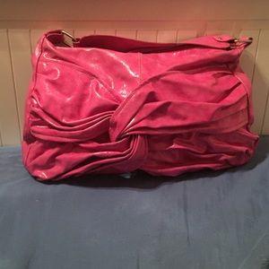 Pink pleather purse with Aqua interior.