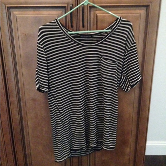 Brandy Melville Tops - Black and white striped pocket tee