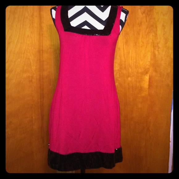 Sexy red dress with black sequin trim