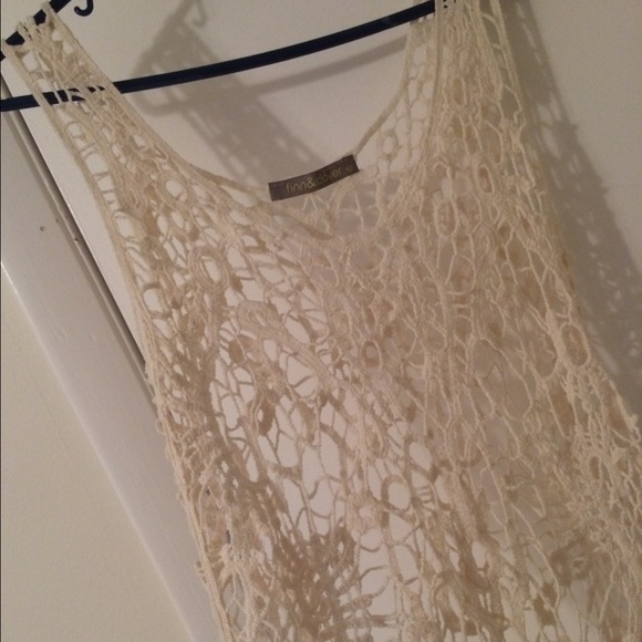 👗 Small/Medium Beige crochet shirt &/or cover-up!