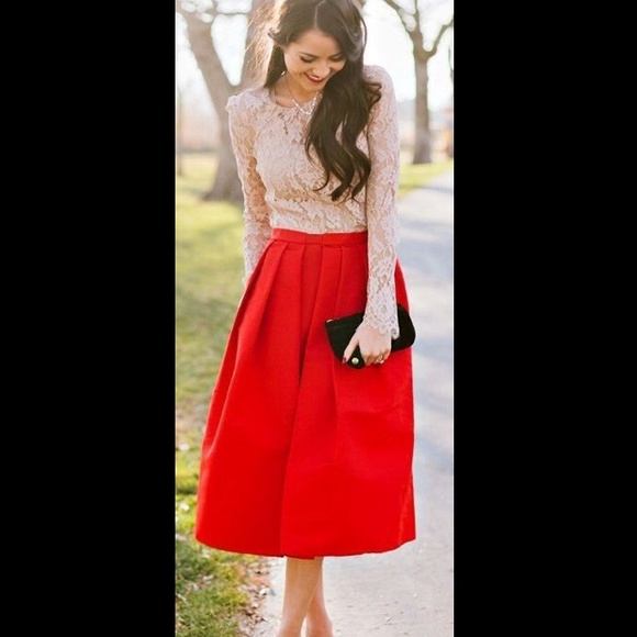 OASAP Dresses & Skirts - Stretch-Knit Pleated Medi Skirt (red)