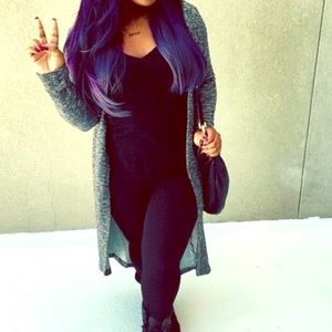 Gray and white long cardigan