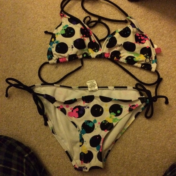 Polka dot neon splatter swim suit!