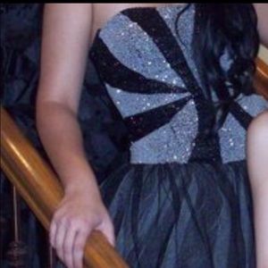 Black hand beaded prom gown