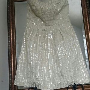 Strapless cream and silver pattern dress