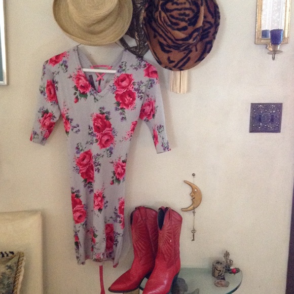 Rose print sweater dress