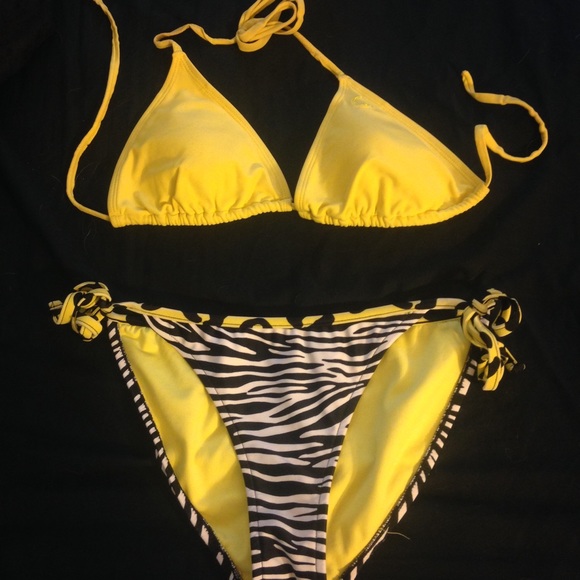Yellow Bikini Top & Zebra Bikini Bottoms
