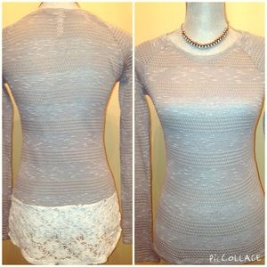 Xhilieration ribbed bottom lace long-sleeve top