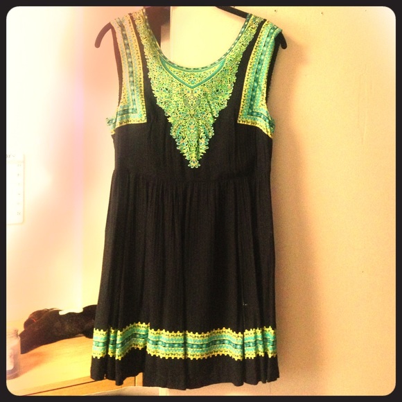FREE PEOPLE NAVY BOHO DRESS WITH INTRICATE DESIGN
