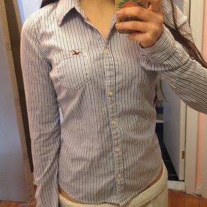 Blue striped hollister button up blouse