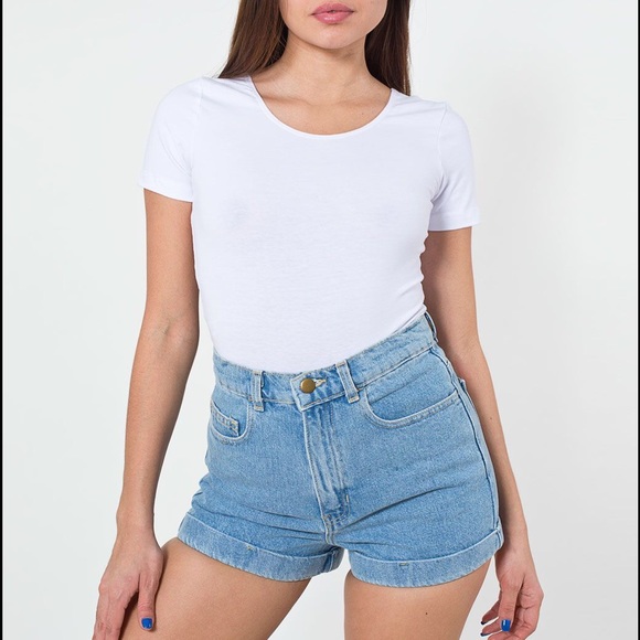 American Apparel Medium Wash High-Waist Shorts