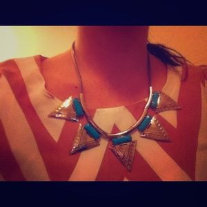 Gold and teal tribal necklace